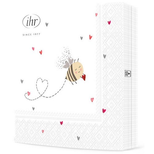 20 Servietten Bee my Valentine - Biene mit Herz 33x33cm