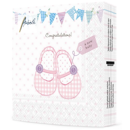 20 Servietten Baby Shoes pink - Babyschuhe in rosa 33x33cm