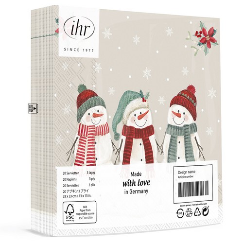 20 Servietten Three Snowmen - Freundschaft unter Schneemänner 33x33cm