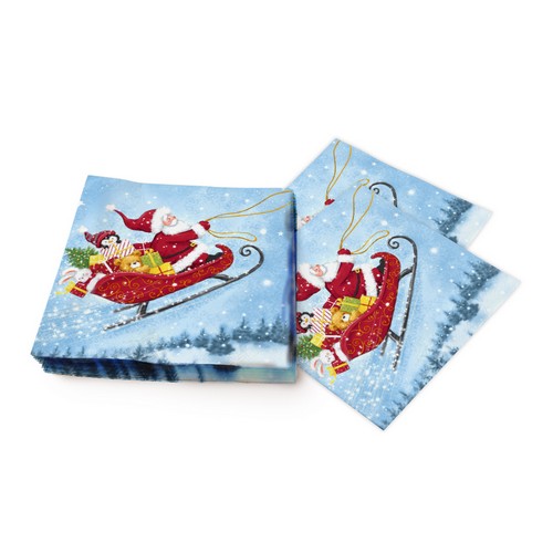 20 Servietten Sleigh Ride - Santa auf Schlitten am Himmel 33x33cm