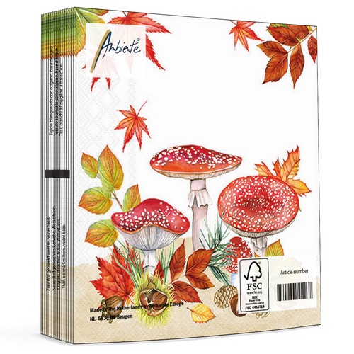 20 Servietten Fly Agaric Group - Fliegenpilze an Herbstblätter 33x33cm