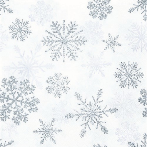 AV 20 Servietten Snow Crystals silver  - Schneekristalle silber 33x33cm