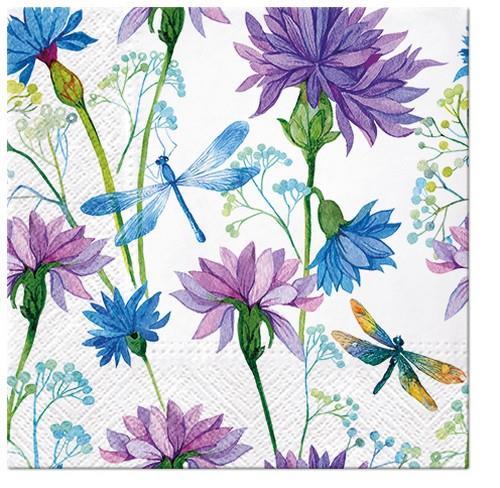 20 Servietten Flower with Dragonfly - Libellen an Sommerblumen 33x33cm