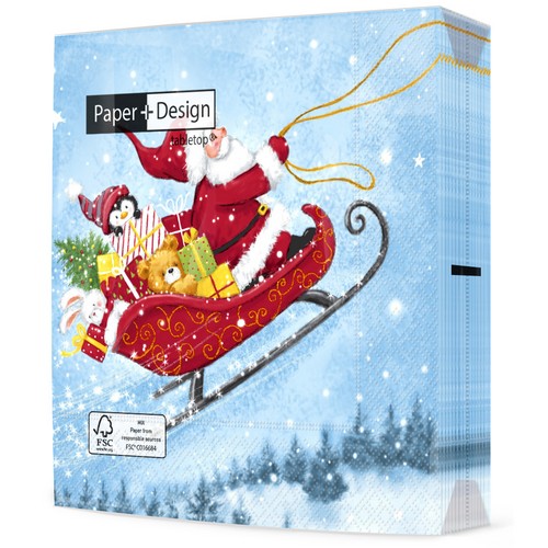 20 Servietten Sleigh Ride - Santa auf Schlitten am Himmel 33x33cm