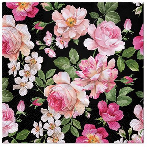 20 Servietten Roses Glory black - Dunkle Eleganz der Rosen 33x33cm