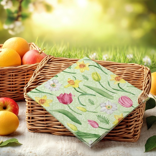 20 kleine Cocktailservietten Joyful Blooms - Schönste Frühlingsblumen 25x25cm