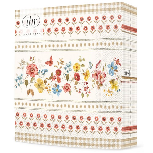 20 Servietten Countryside cream - Vintage-Blumen an Bordüre 33x33cm
