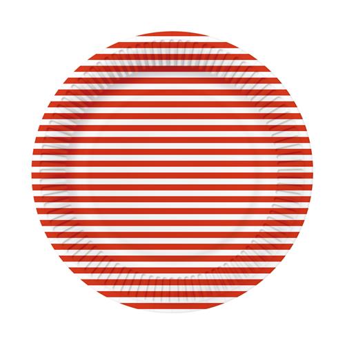 10 Pappteller Stripes red - Streifen rot Ø23cm