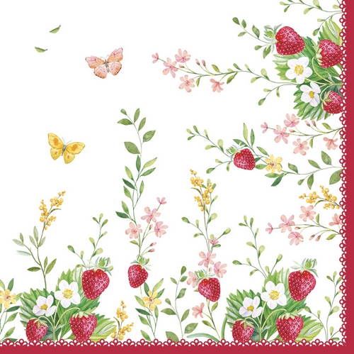 20 Servietten Jardin des fraises - Erdbeeren an Blumenranken 33x33cm