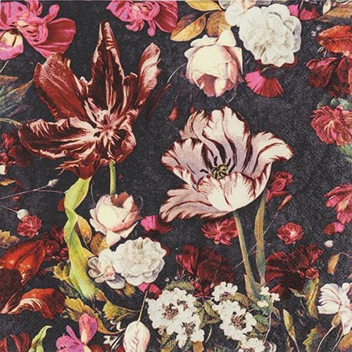 20 Servietten Floral Orchestra - Blumen Orchester auf Schwarz 33x33cm