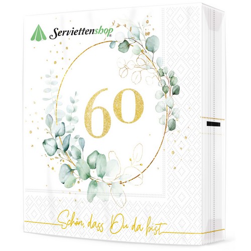 20 Servietten Eucalyptus Golden 60 - Goldene 60 33x33cm