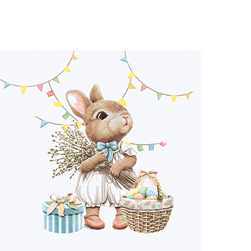 20 kleine Cocktailservietten Bunny joy - Hasen bereiten Ostern vor 25x25cm