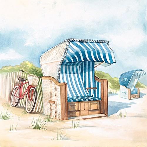 20 Servietten Day at the Beach - Fahrrad am Strandkorb 33x33cm