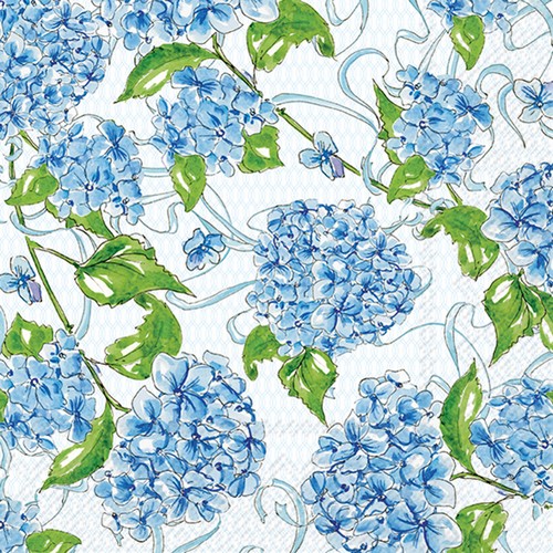 20 Servietten Hydrangea Allover - Blaue Hortensien mit Blätter 33x33cm