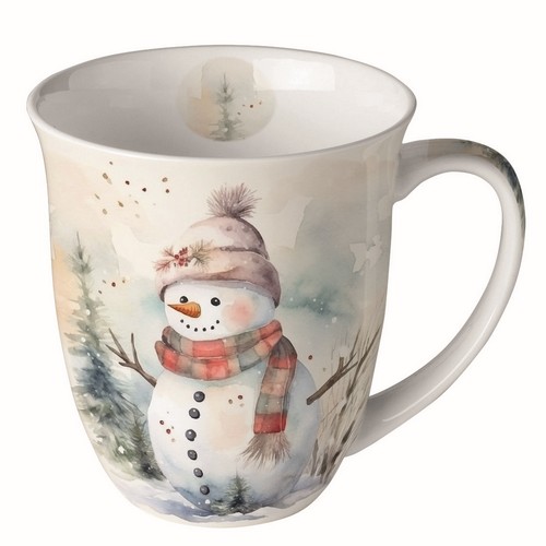 Tasse aus Porzellan Snowman in Nature - Schneemann mit Freude 0,4L, Höhe 10,5cm