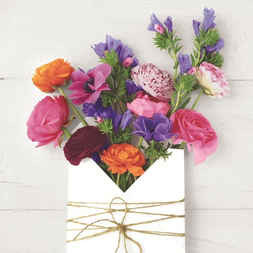 20 Servietten Blooming Letter - Brief voller Blumen 33x33cm