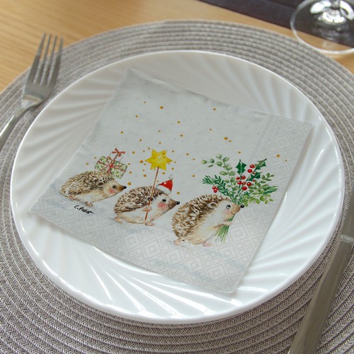 20 Servietten Christmas Hedgehogs - Winterwanderung der Igel 33x33cm