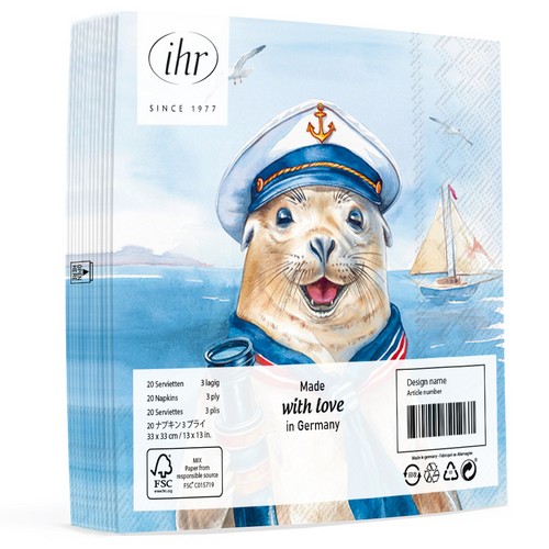20 Servietten Captain Charlie - Kapitän Seehund 33x33cm