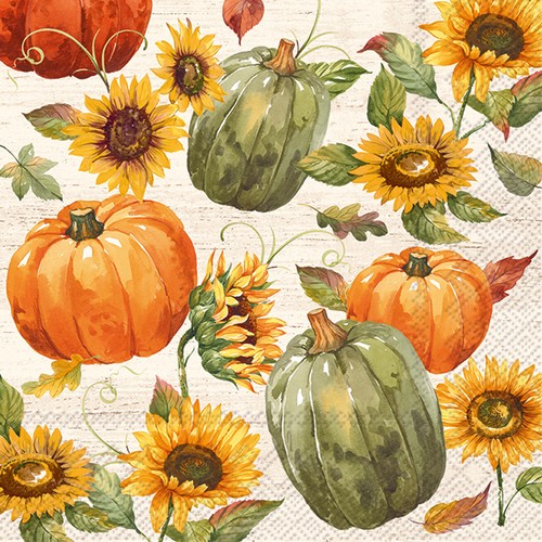 20 Servietten Glory Harvest - Kürbisse und Sonnenblumen 33x33cm