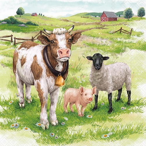 20 Servietten Farm Animals - Kuh, Schwein und Schaf 33x33cm