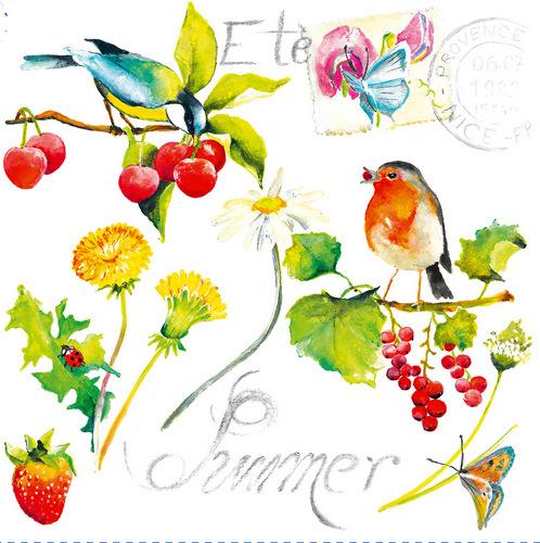 20 Servietten Summer Birds - Fröhliche Vögel im Sommer 33x33cm