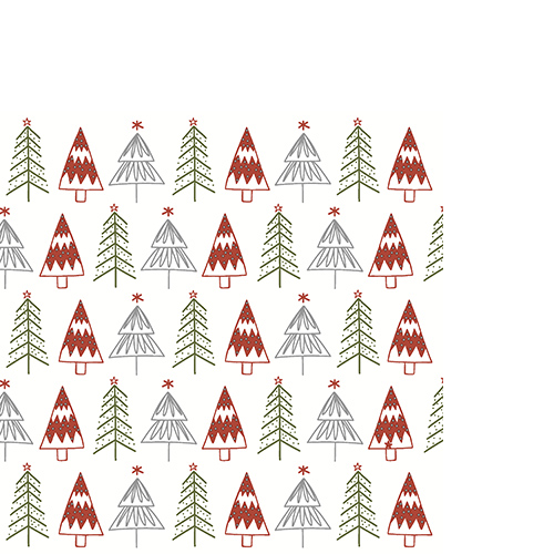 20 kleine Cocktailservietten Fun trees Red - Gemalte Weihnachtsbäume rot-grün 25x25cm