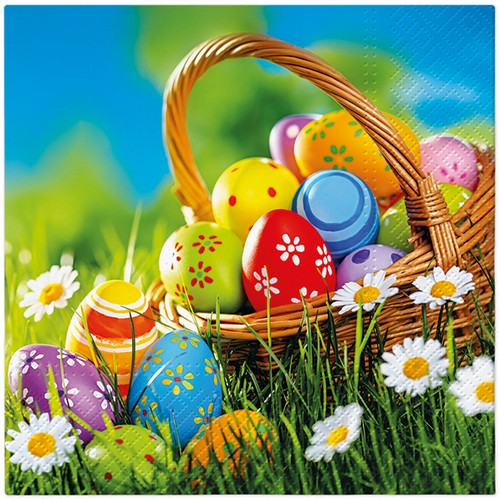 20 Servietten Easter Picnic - Bemalte Ostereier im Korb 33x33cm