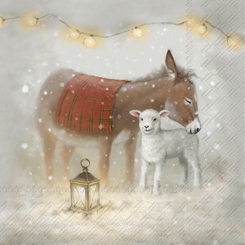 20 Servietten Nino and Molly - Esel und Lamm an Laterne 33x33cm