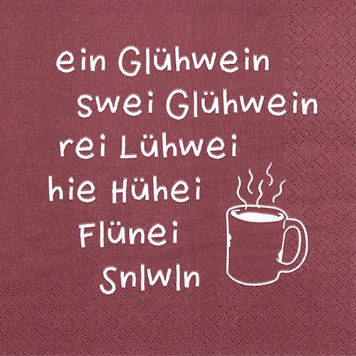 20 Servietten ein Glühwein rot - Zu viel Glühwein rot 33x33cm