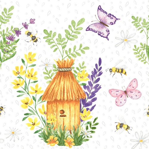 16 Servietten geprägt Moments Summer Mood - Kleines Naturhaus an Blumen  33x33cm