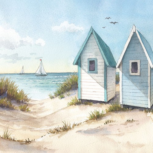 20 Servietten Sunny Beach - Hütten am Strand 33x33cm