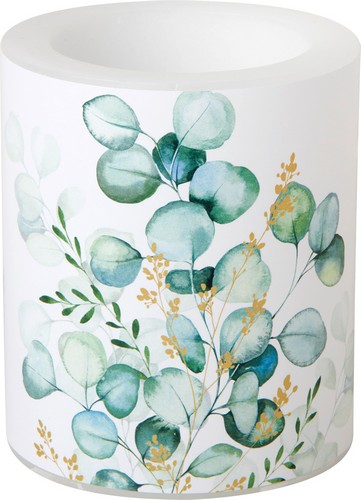 Kerze rund groß Eucalyptus Bouquet gold - Eleganter Strauß vom Eukalyptus Ø 9cm, Höhe 10,5cm