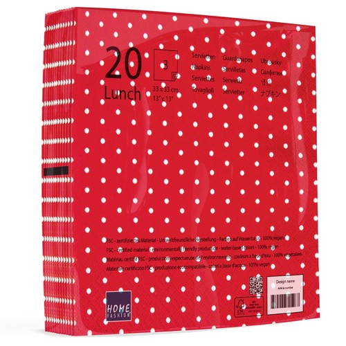 20 Servietten Mini Dots red/white - Mini-Punkte rot/weiß 33x33cm