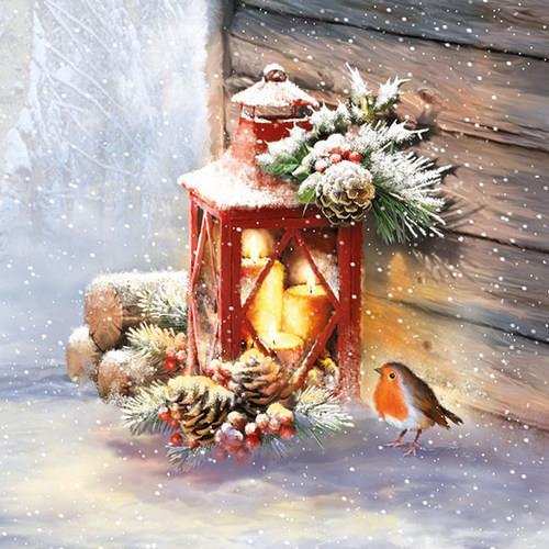 20 Servietten Robin by Lantern - Vogel an Laterne 33x33cm