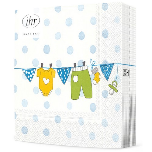 20 Servietten Baby is coming light blue - Wäscheleine blau 33x33cm