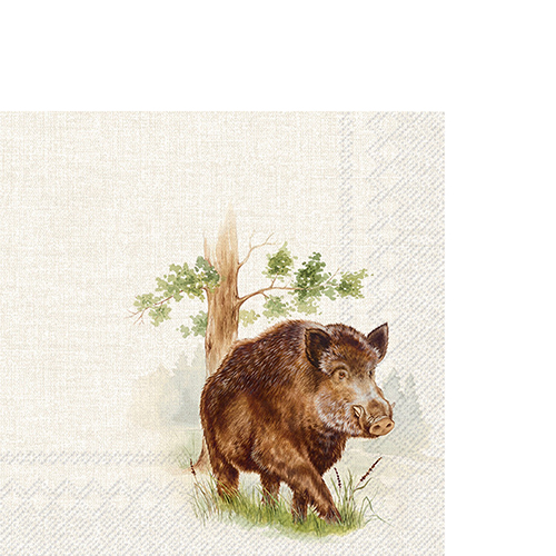 20 kleine Cocktailservietten Hunted Wild Boar cream - Naturausschnitt Wildschwein 25x25cm