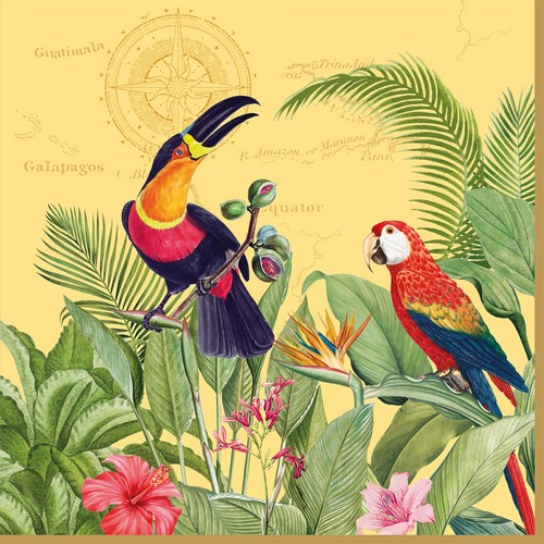 20 Servietten Exotic Paradise - Bunte Vögel im exotischen Dschungel 33x33cm