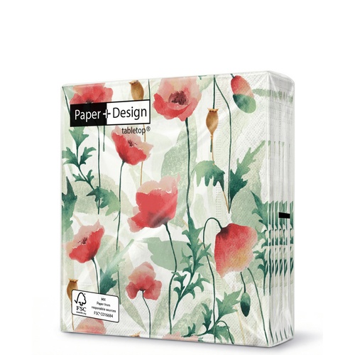 20 kleine Cocktailservietten Poppies delight - Kunstvolle Mohnblumen 25x25cm