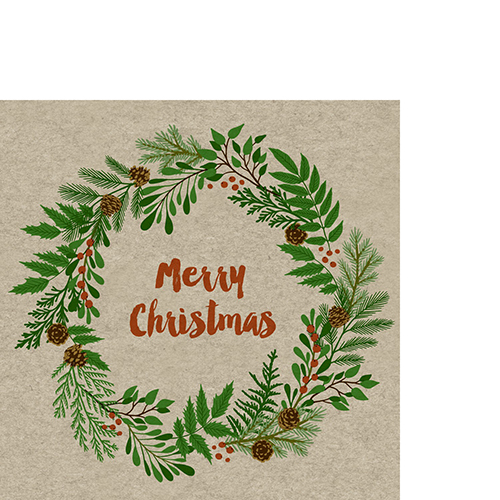 25 kleine Cocktailservietten nachhaltig Berry Wreath - Merry Christmas im Weihnachtskranz 25x25cm
