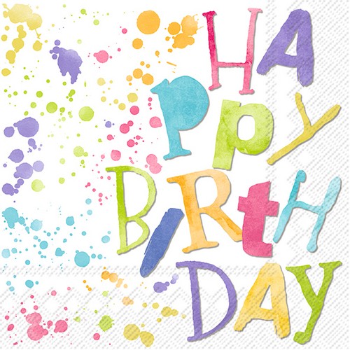 20 Servietten Birthday Splashes - Happy Birthday mit Punkte 33x33cm