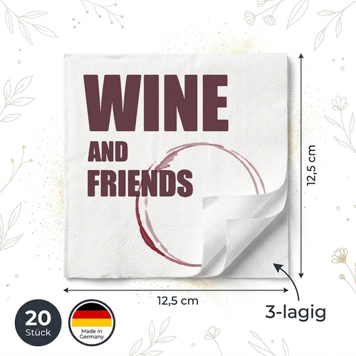 20 kleine Cocktailservietten Wine and friends - Wein und Freunde 25x25cm