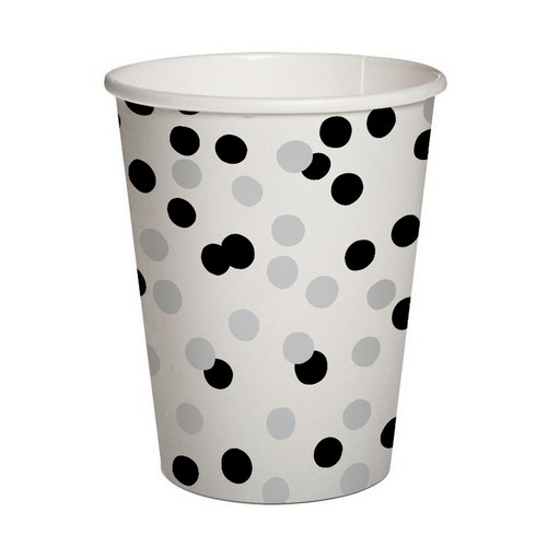 10 Pappbecher Confetti silver-black - Konfetti silber-schwarz 250ml Ø5,5-8cm, H9cm