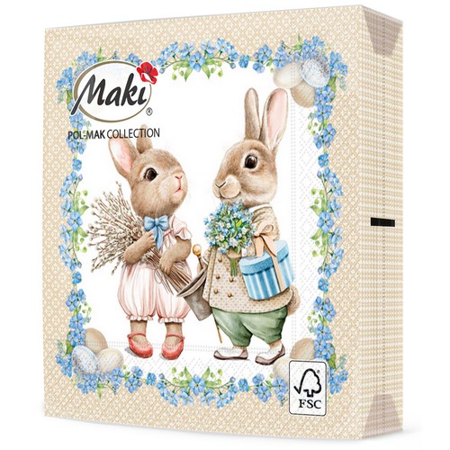 20 Servietten Vintage Easter Bunnies - Hasenpaar mit Blumen 33x33cm