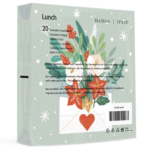 20 Servietten Christmas Letter - Brief mit Winterblumen 33x33cm