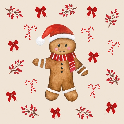 20 Servietten Petit Biscuit - Zuckerstangen um Lebkuchenfigur 33x33cm