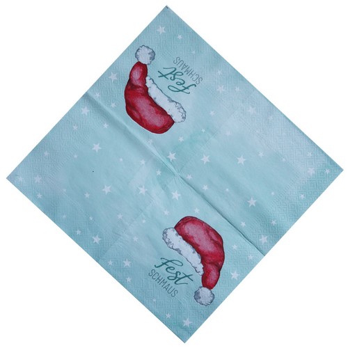 20 Servietten Festschmaus - mit Weihnachtsmütze grün 33x33cm