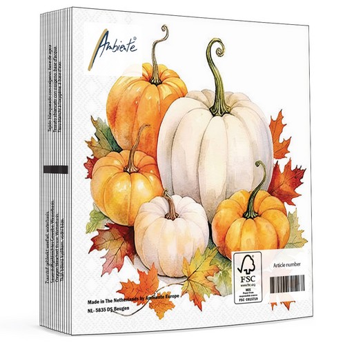 20 Servietten Pumkin Season - Große Kürbisse an Blätter 33x33cm