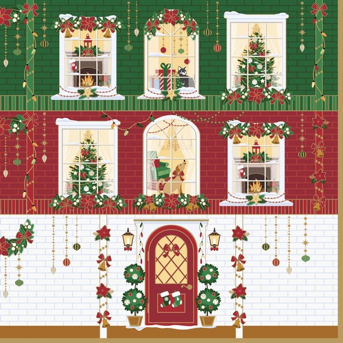 20 Servietten Festive Avenue - Dekoriertes Weihnachtsgebäude 33x33cm