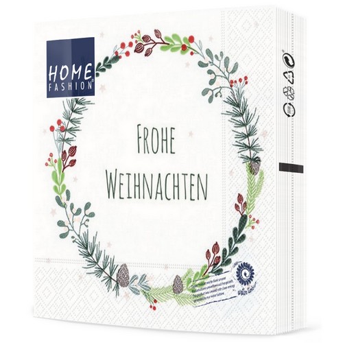 AV 20 Servietten Lucia Frohe Weihnacht - Frohe Weihnachten im Kranz 33x33cm