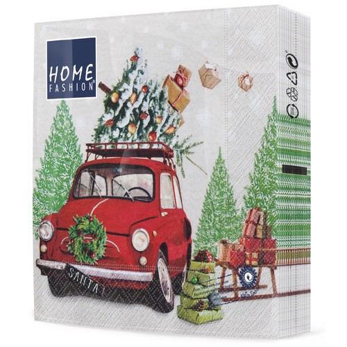 20 Servietten Last Minute - Auto mit Weihnachtsbaum 33x33cm